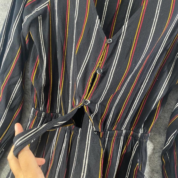 Billabong Romper Large Black Striped Play All Day V-Neck Long Sleeve - Picture 6 of 15